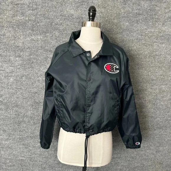 Champion Jackets & Blazers - Champion Windbreaker Womens Medium Black Cropped Sporty Logo Spellout Jacket